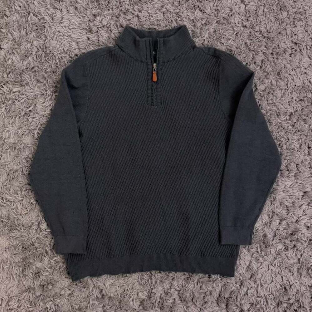 PJ PAUL JONES Grey Ribbed Quarter-Zip Sweater
